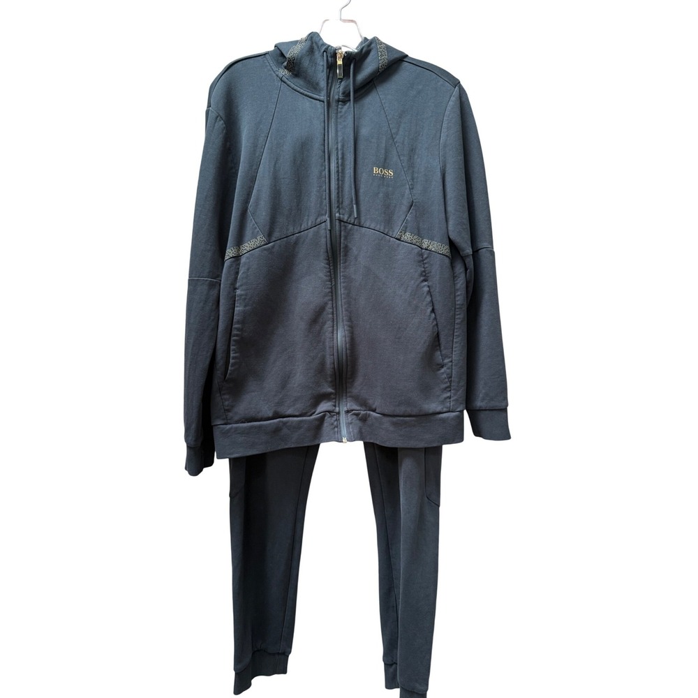 Hugo Boss Mens Tracksuit Medium Black Gold Logo Zip Hoodie‎ Joggers